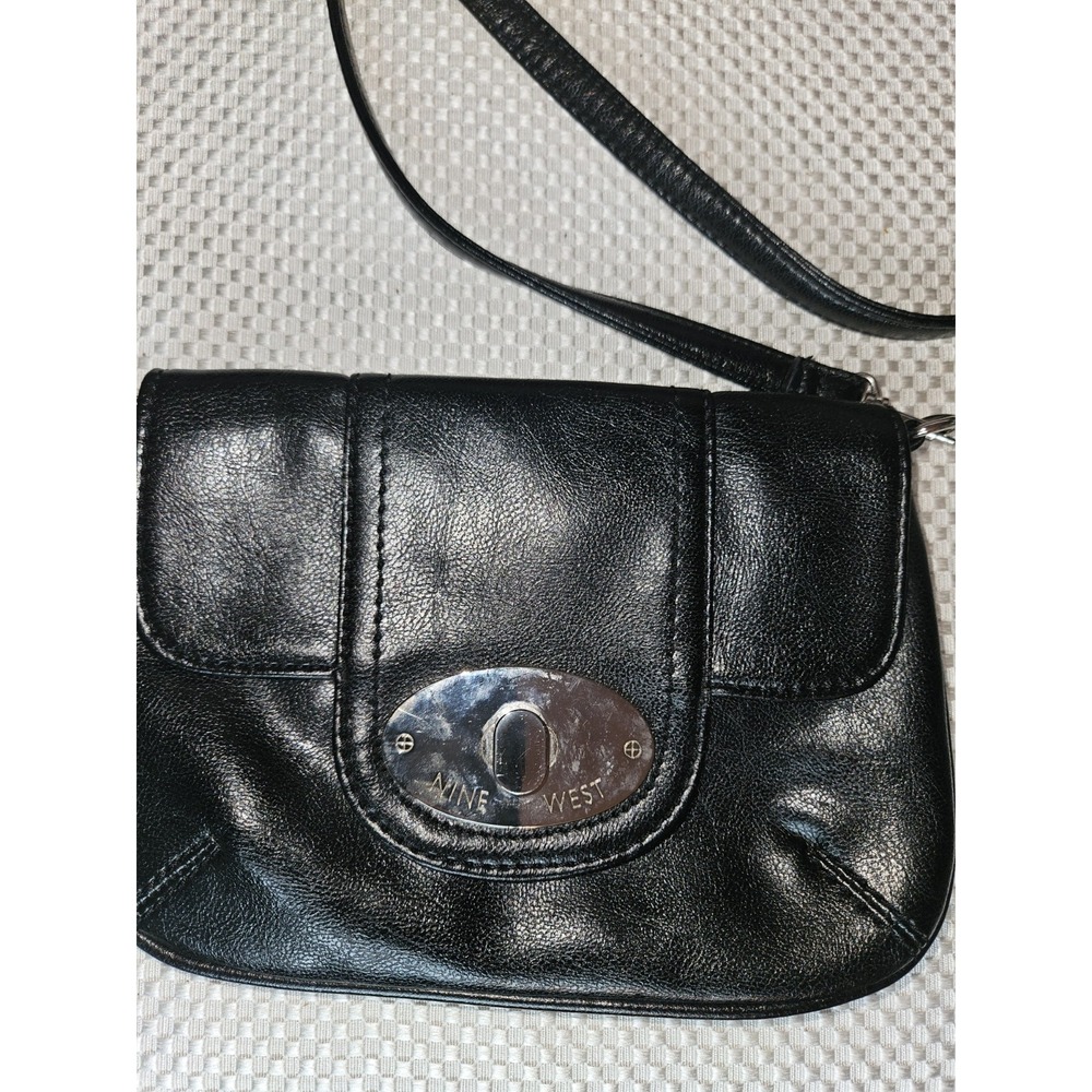 Nine West Small Faux Leather Black Purse Crossbody Bag Snap Clasp